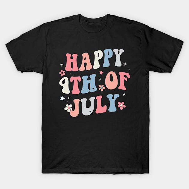 Groovy Happy 4th of July American Retro Patriotic USA T-Shirt by BramCrye